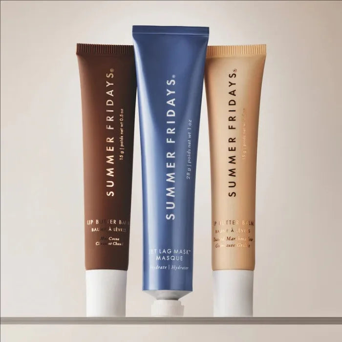 Summer Fridays The Holiday Trio Set Lip Butter Balm in Hot Cocoa Toasted Marshmallow Jet Lag Mask Moisturizer Lip Gloss Skin