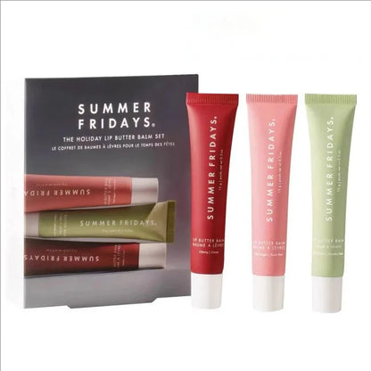 Summer Fridays The Holiday Trio Set Lip Butter Balm in Hot Cocoa Toasted Marshmallow Jet Lag Mask Moisturizer Lip Gloss Skin